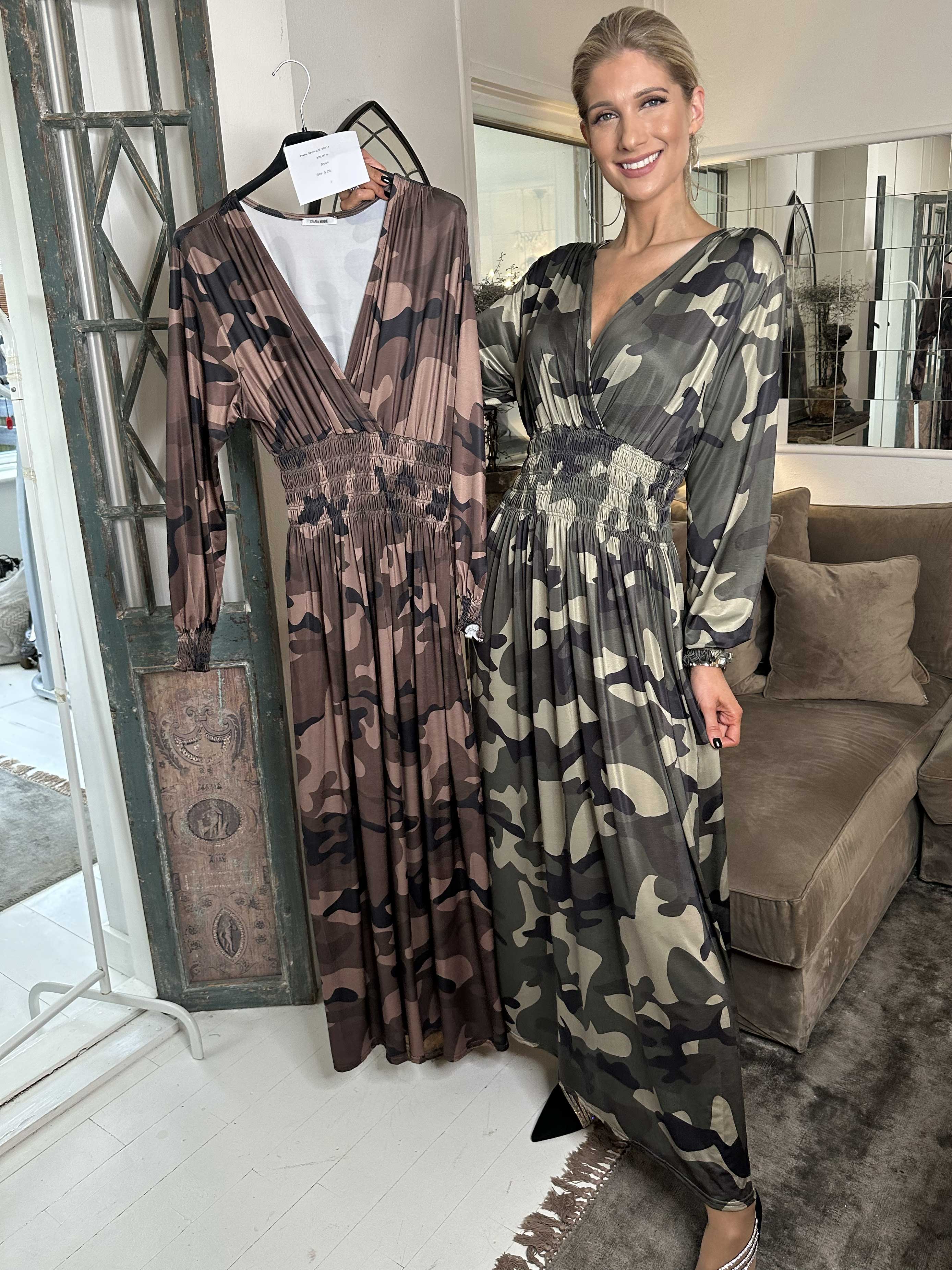 Pams Camo L/S - Elastisk kjole i camouflageprint